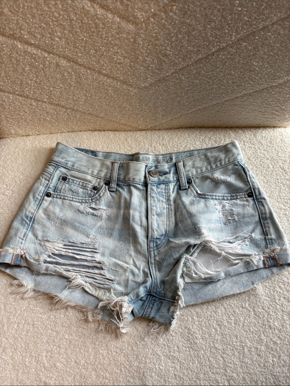 American Eagle Light Wash Distressed Denim Shorts